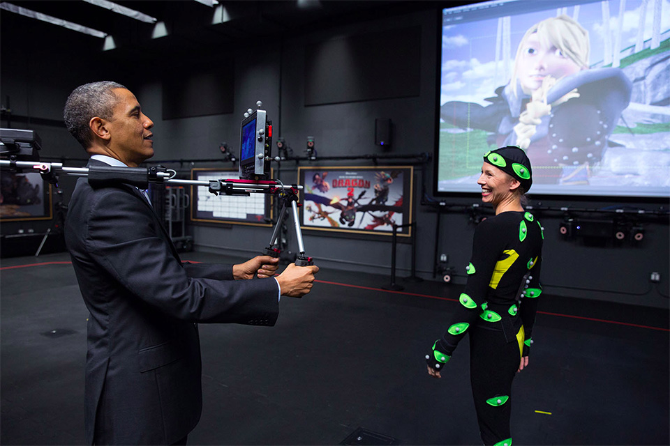 Obama zoeirão no set da DreamWorks