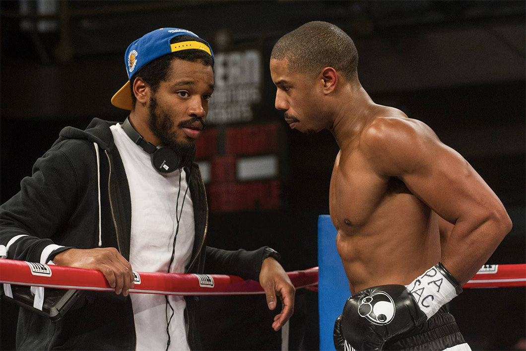 O diretor Ryan Coogler com Michael B. Jordan no set