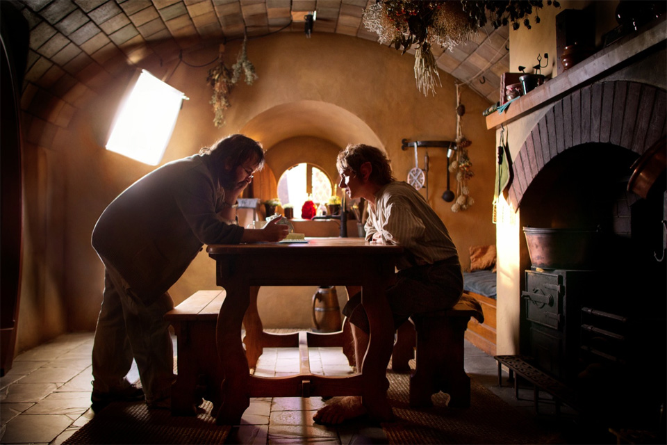 Peter Jackson e Martin Freeman no set