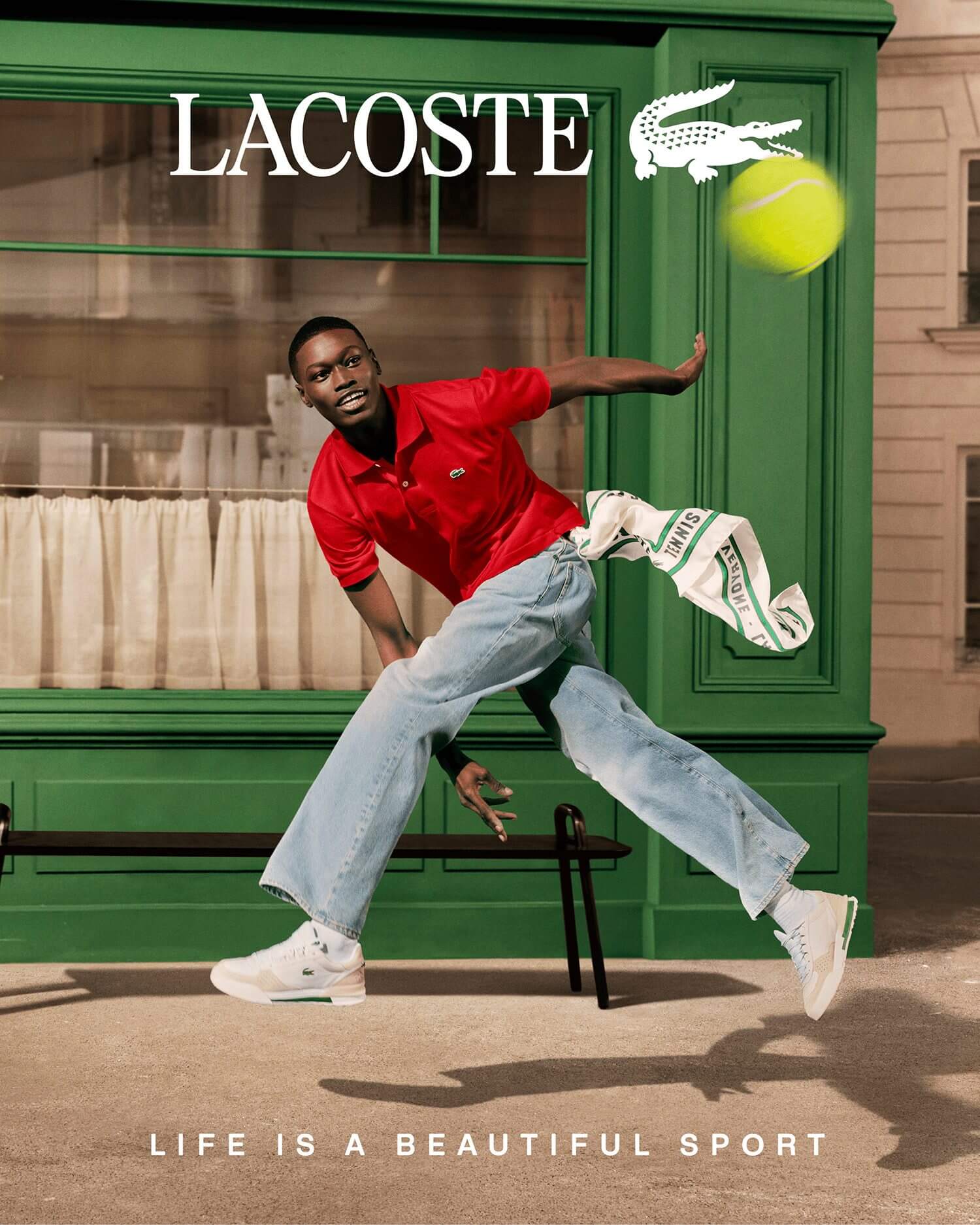  Ball, Sport, Tennis, Tennis Ball, Clothing, Pants, Adult, Male, Man, Person, Footwear, Shoe