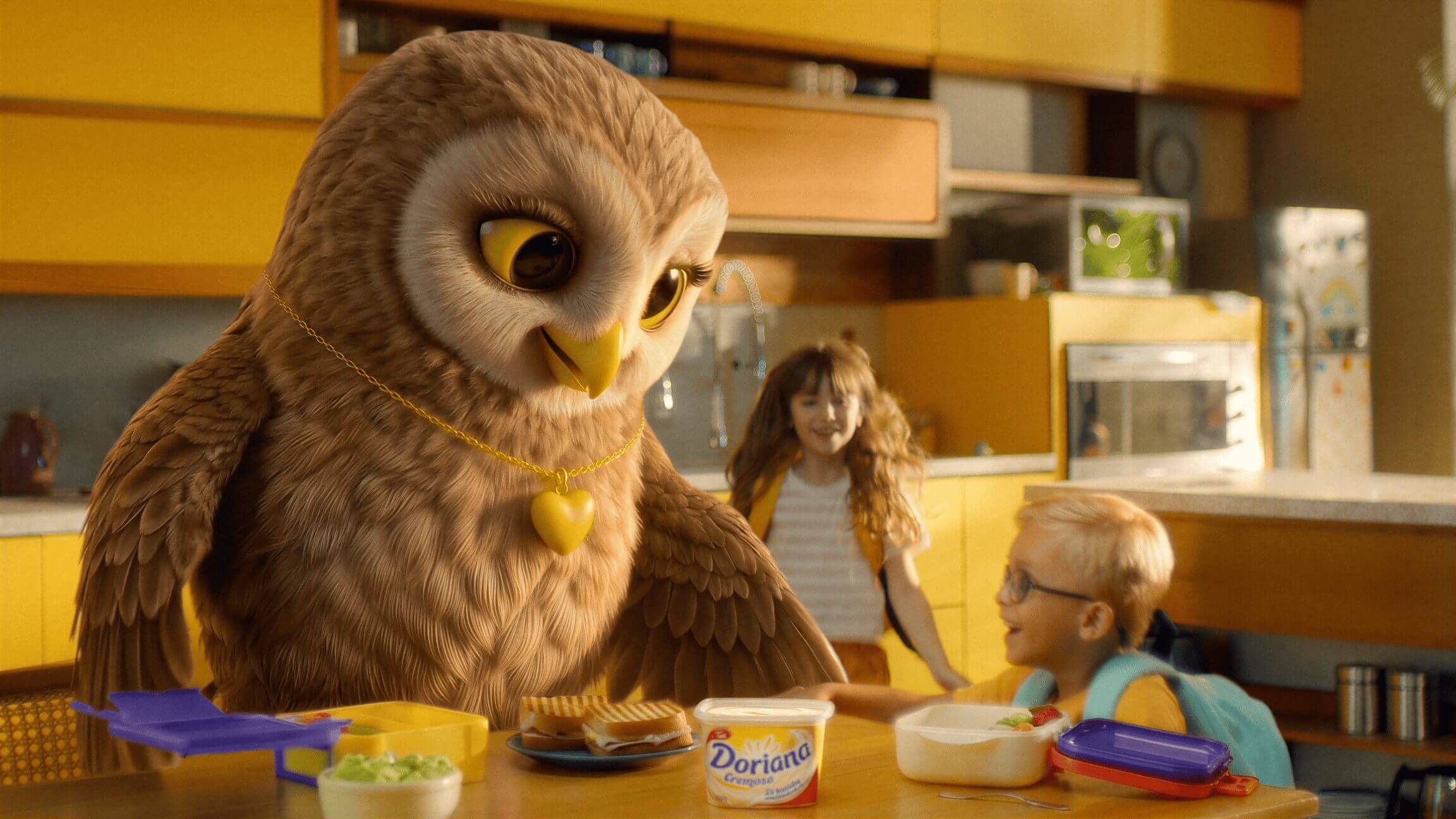 Child, FemAle, Girl, Person, Animal, bird, Boy, Male, Dining Table, Furniture, Table, Food, Meal, Indoors, Restaurant, face, Head, Accessories, Glasses